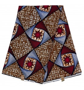 Tissu Wax africain Hitarget coton CUBICS ROUGE MARRON