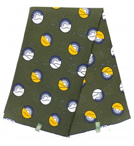 Wax Real tissu africain coton SANHE100 JAUNE BLEU