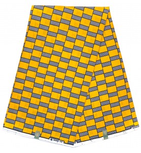 Wax Real tissu africain coton SANHE106 JAUNE BLEU